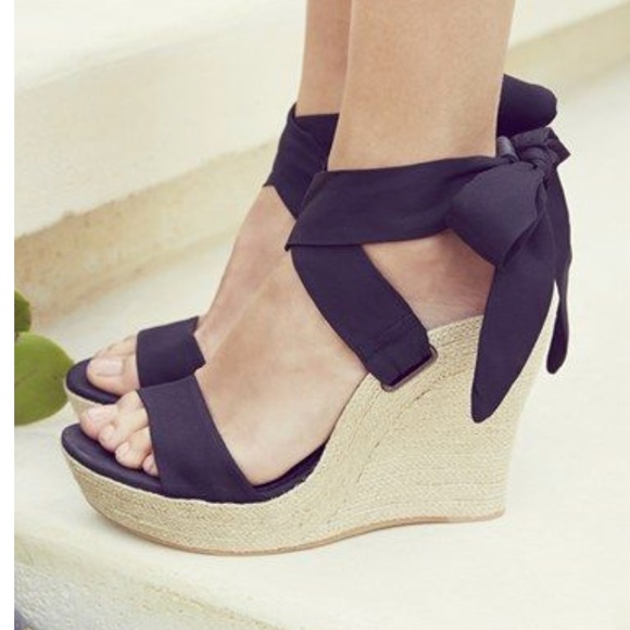 black wedges tie around ankle